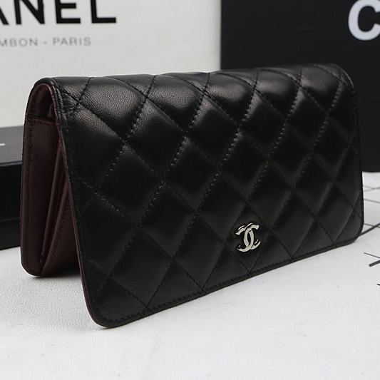 Chanel Bi-Fold Wallet Black Original Sheepskin A31509 Silver