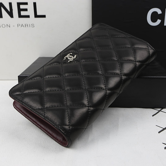 Chanel Bi-Fold Wallet Black Original Sheepskin A31509 Silver