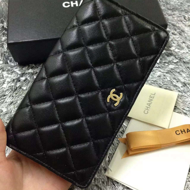 Chanel Bi-Fold Wallet Black sheepskin leather A31509 Gold