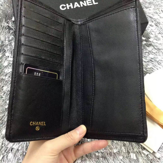 Chanel Bi-Fold Wallet Black sheepskin leather A31509 Gold