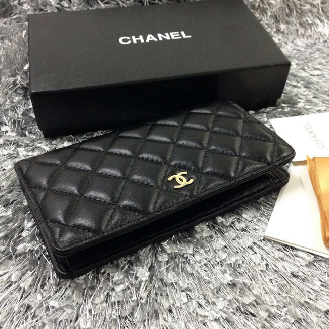 Chanel Bi-Fold Wallet Black sheepskin leather A31509 Gold