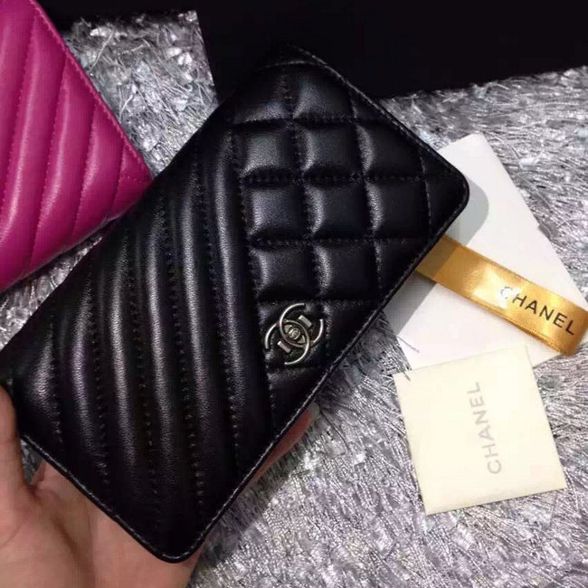 Chanel Bi-Fold Wallet Black sheepskin leather A80465