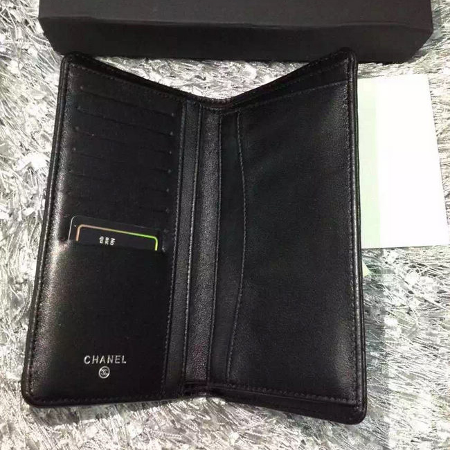 Chanel Bi-Fold Wallet Black sheepskin leather A80465