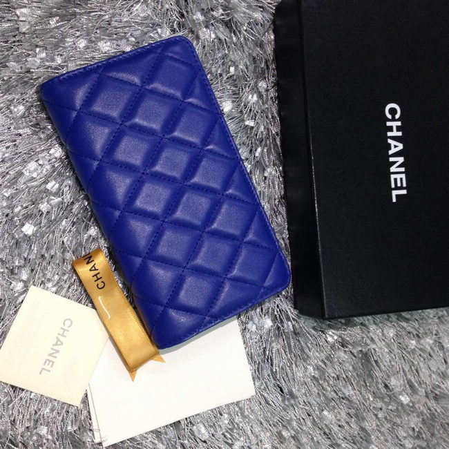 Chanel Bi-Fold Wallet Blue sheepskin leather A31509 Gold