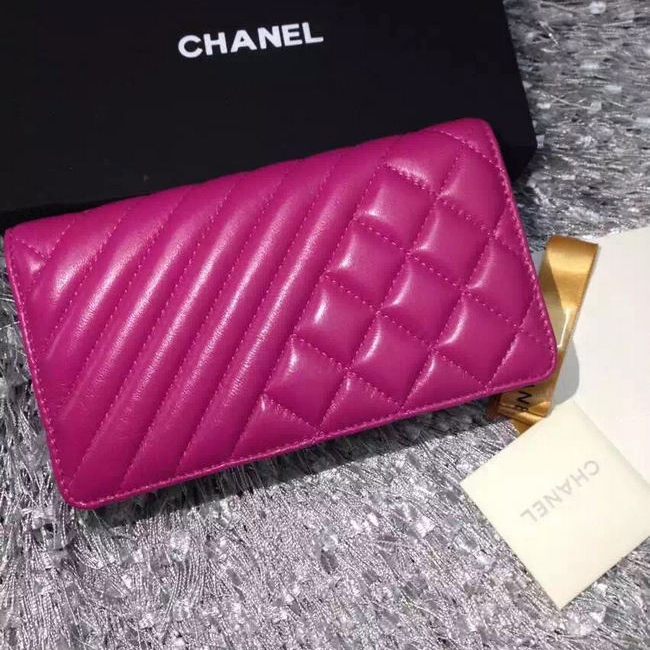 Chanel Bi-Fold Wallet Rose sheepskin leather A80465