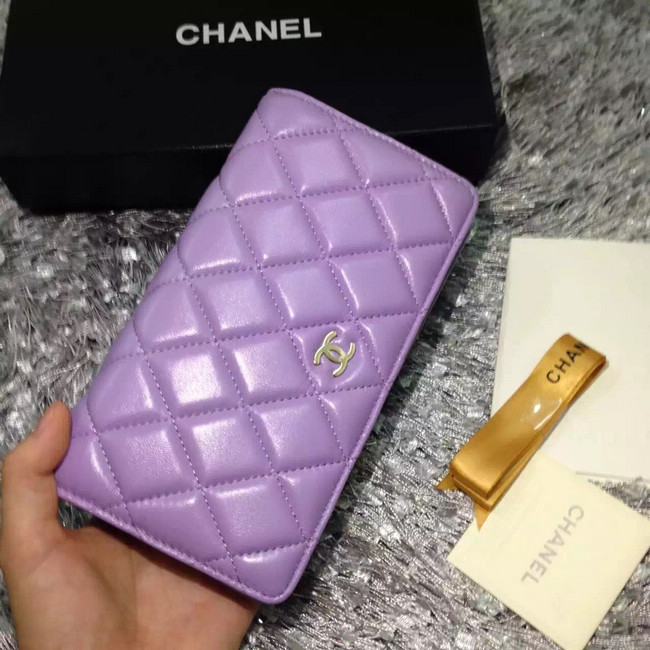 Chanel Bi-Fold Wallet lavender sheepskin leather A31509 Gold