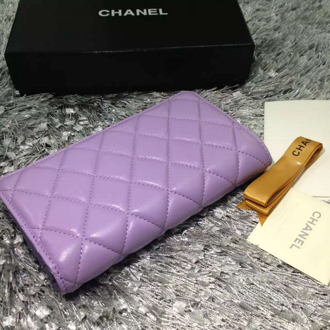 Chanel Bi-Fold Wallet lavender sheepskin leather A31509 Gold