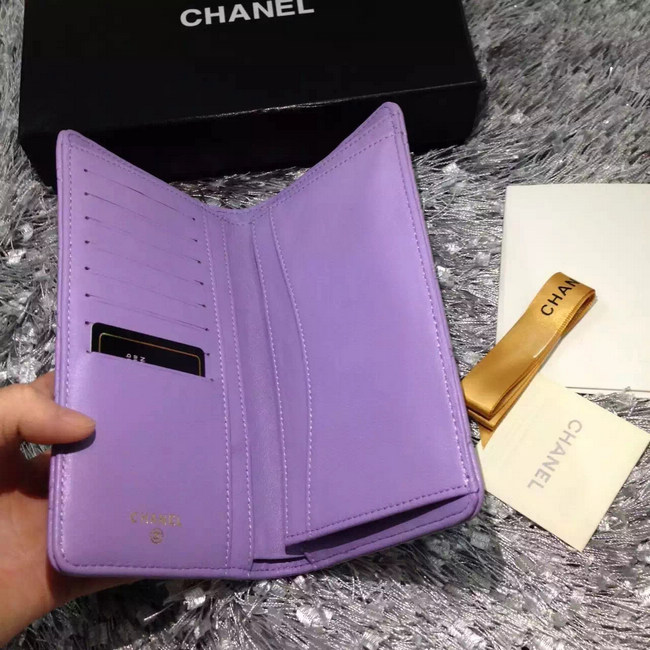 Chanel Bi-Fold Wallet lavender sheepskin leather A31509 Gold