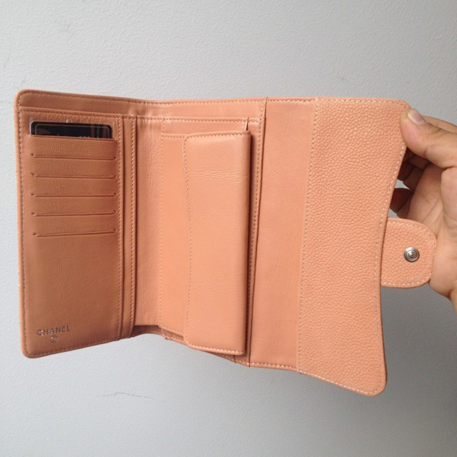 Chanel C006 Apricot Cannage Pattern Nubuck Leather Long Tri-Fold Wallet