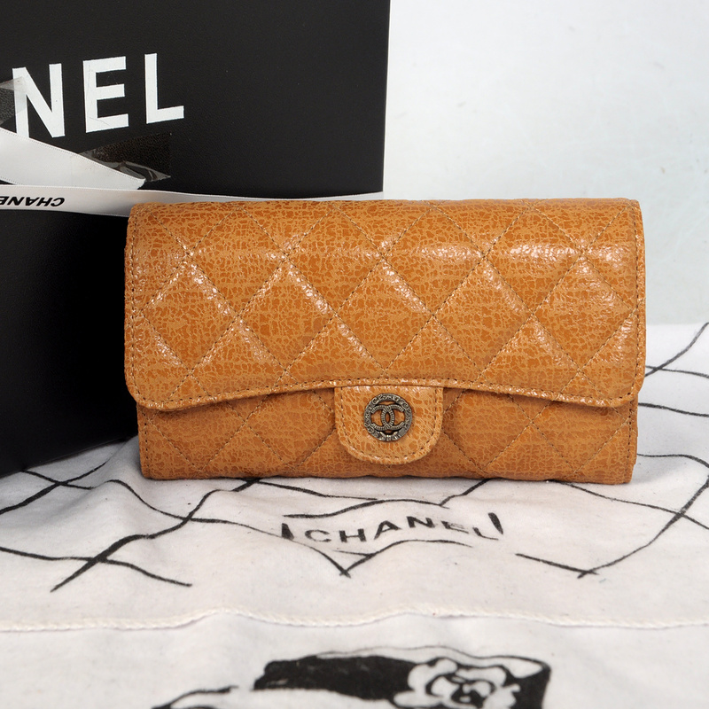 Chanel C006 Apricot Glazed Crackled Leater Long Tri-Fold Wallet