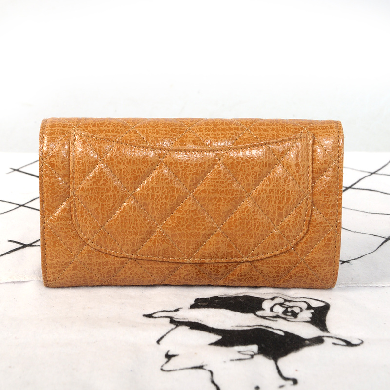 Chanel C006 Apricot Glazed Crackled Leater Long Tri-Fold Wallet