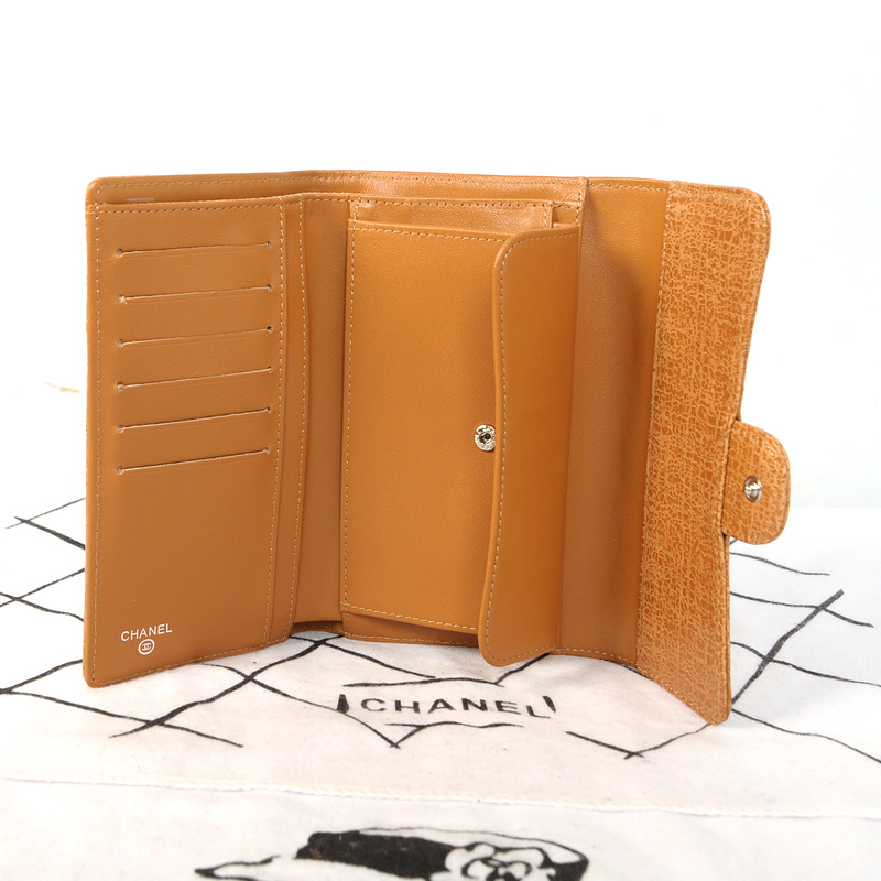 Chanel C006 Apricot Glazed Crackled Leater Long Tri-Fold Wallet