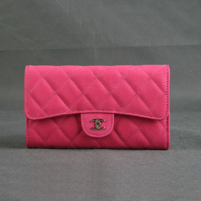 Chanel C006 Peach Cannage Pattern Nubuck Leather Long Tri-Fold Wallet