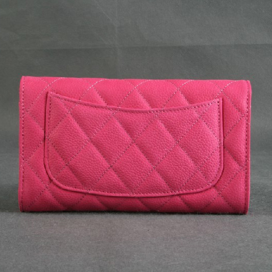 Chanel C006 Peach Cannage Pattern Nubuck Leather Long Tri-Fold Wallet