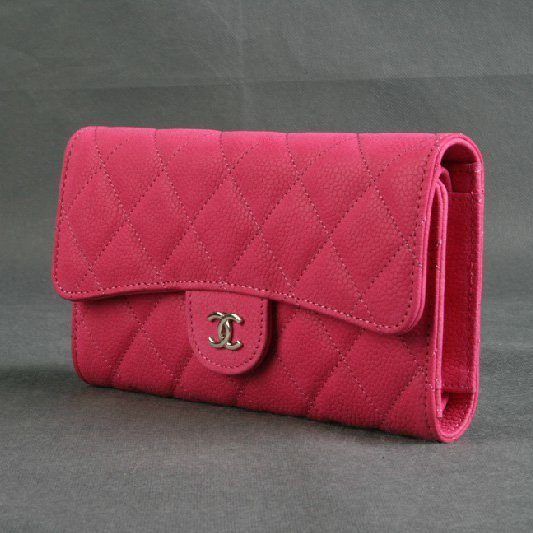 Chanel C006 Peach Cannage Pattern Nubuck Leather Long Tri-Fold Wallet