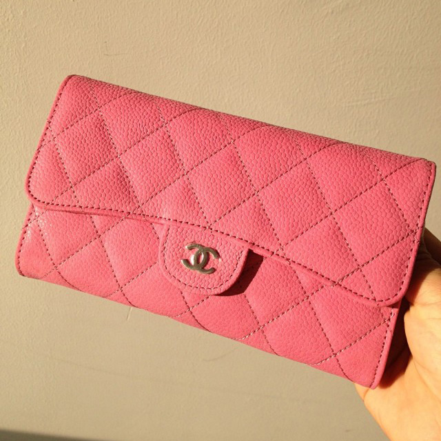 Chanel C006 Ping Cannage Pattern Nubuck Leather Long Tri-Fold Wallet