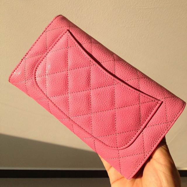 Chanel C006 Ping Cannage Pattern Nubuck Leather Long Tri-Fold Wallet