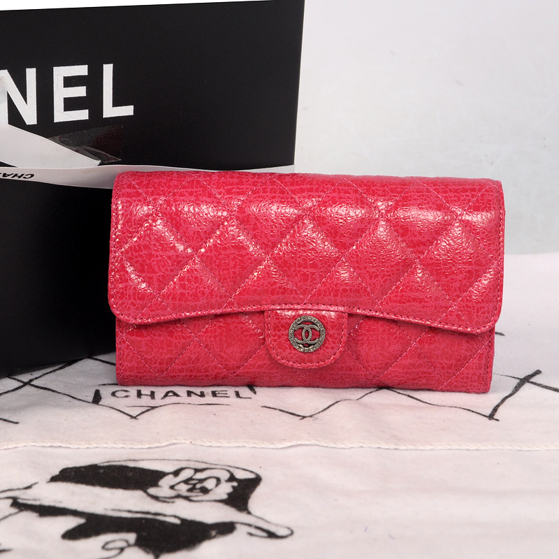 Chanel C006 Rose Glazed Crackled Leater Long Tri-Fold Wallet