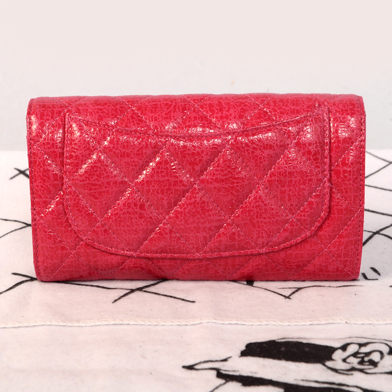 Chanel C006 Rose Glazed Crackled Leater Long Tri-Fold Wallet