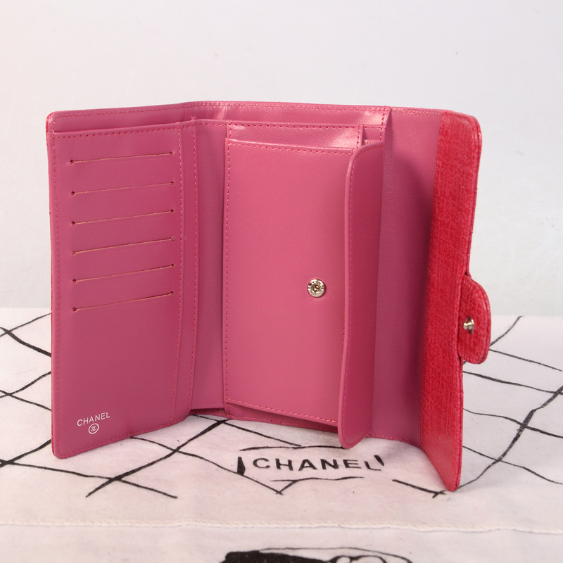 Chanel C006 Rose Glazed Crackled Leater Long Tri-Fold Wallet