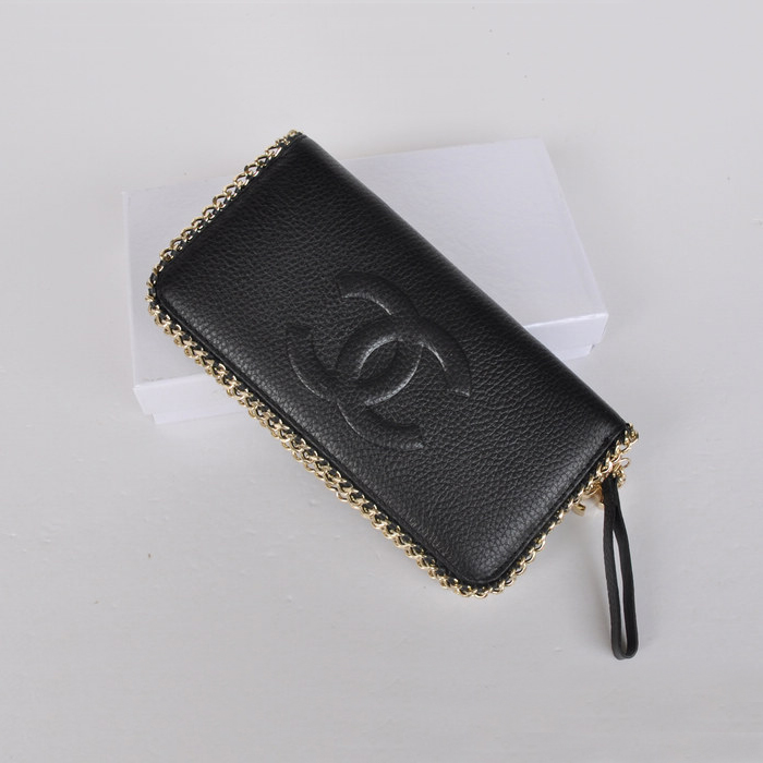 Chanel CC Logo Long Zippy Wallet C165 Black