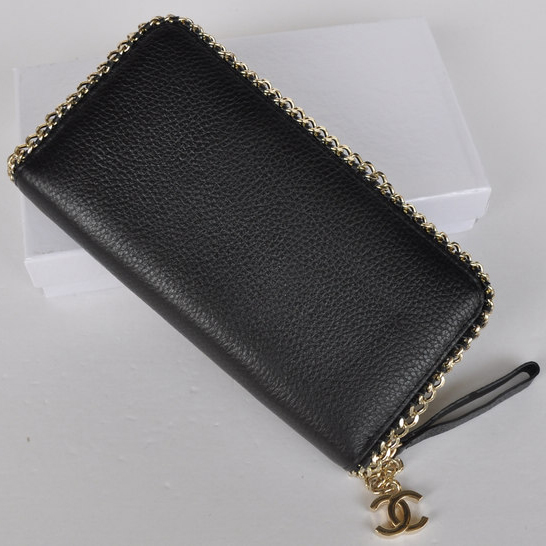 Chanel CC Logo Long Zippy Wallet C165 Black