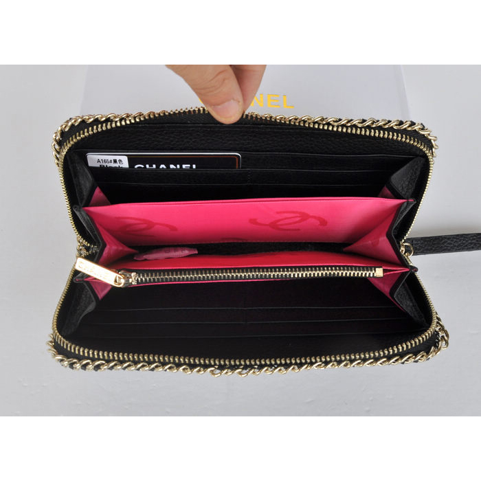 Chanel CC Logo Long Zippy Wallet C165 Black