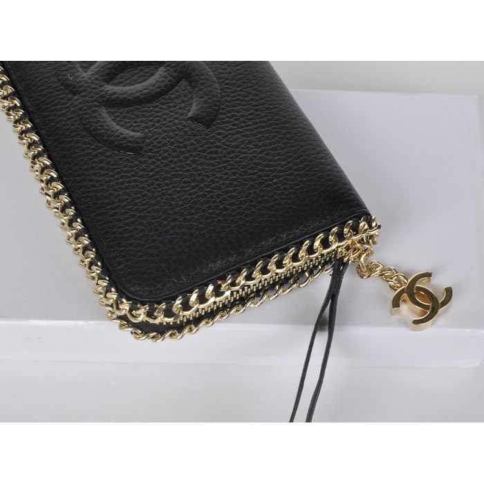 Chanel CC Logo Long Zippy Wallet C165 Black