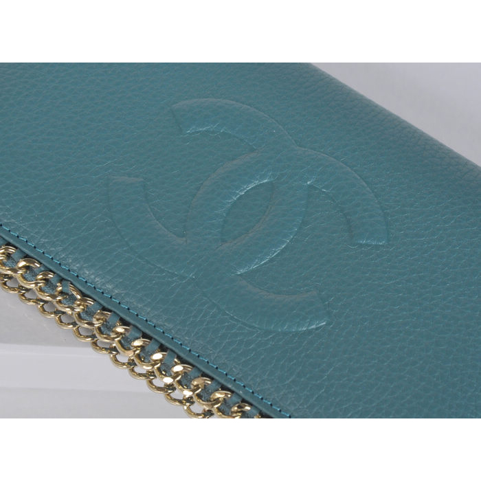 Chanel CC Logo Long Zippy Wallet C165 Blue