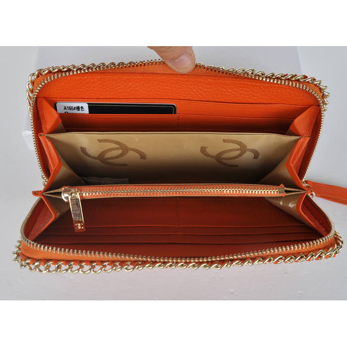 Chanel CC Logo Long Zippy Wallet C165 Orange