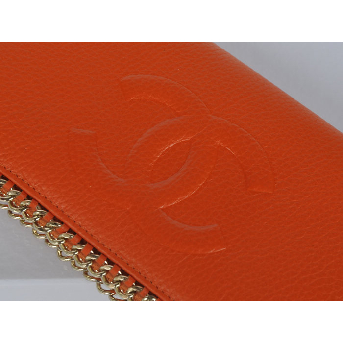 Chanel CC Logo Long Zippy Wallet C165 Orange