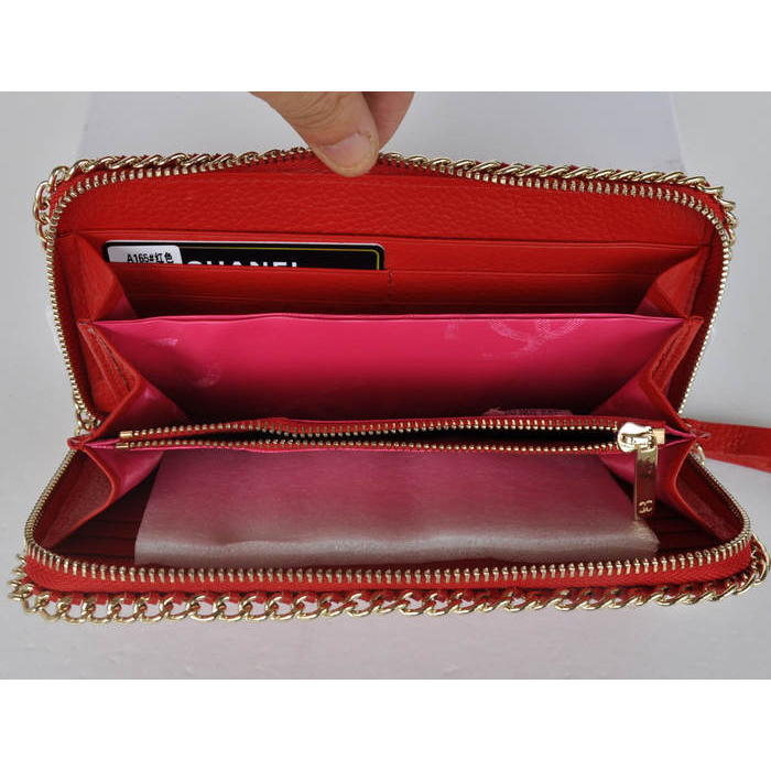 Chanel CC Logo Long Zippy Wallet C165 Red