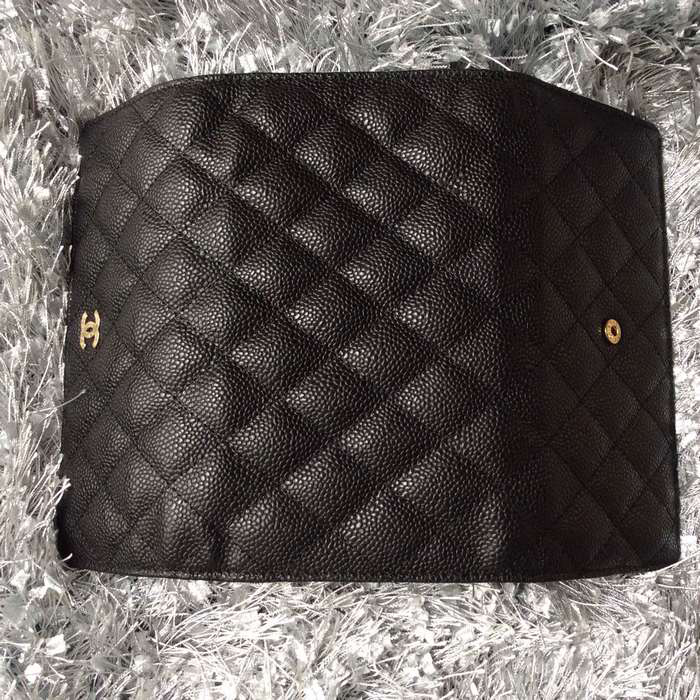 Chanel Camellia Tri-Fold Wallet Caviar Leater A48656 Black