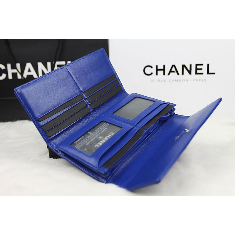 Chanel Camellia Tri-Fold Wallet Original Patent Leater A50084 Blue