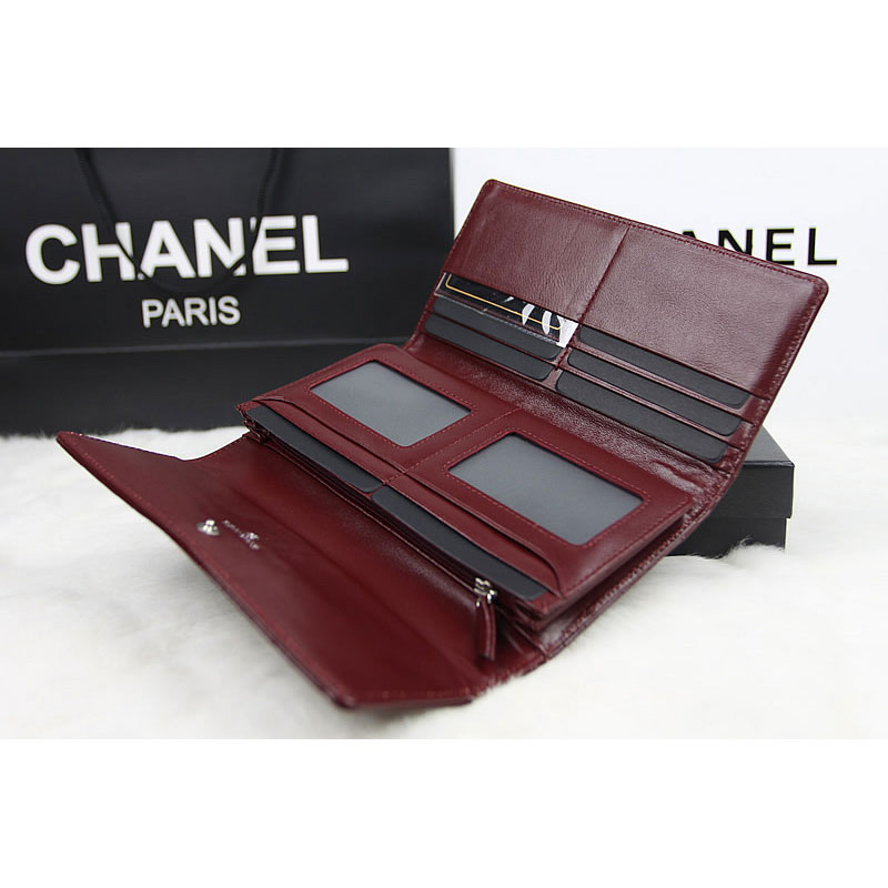 Chanel Camellia Tri-Fold Wallet Original Patent Leater A50084 Claret