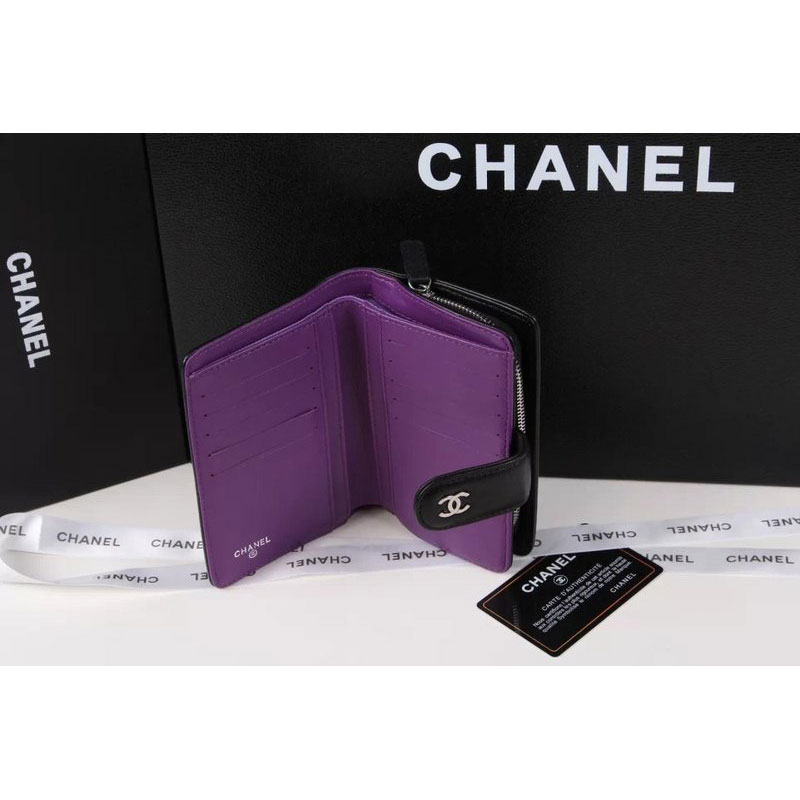 Chanel Camellias Bi-Fold Wallet Original Leather A50087 Black