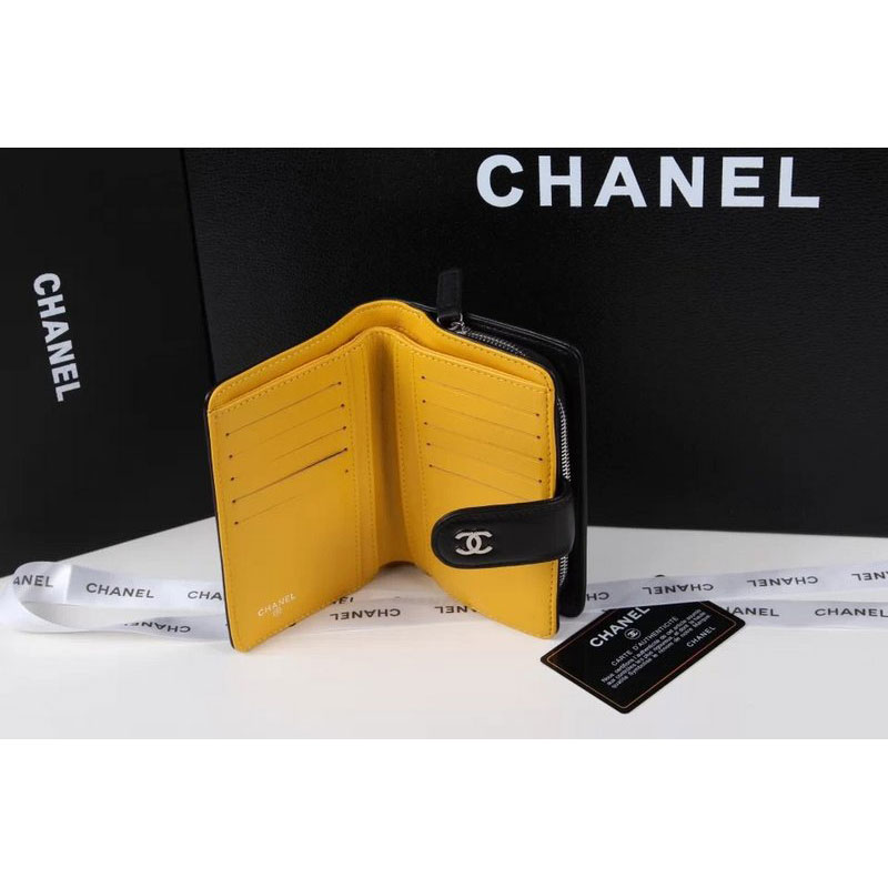 Chanel Camellias Bi-Fold Wallet Original Leather A50087 Black