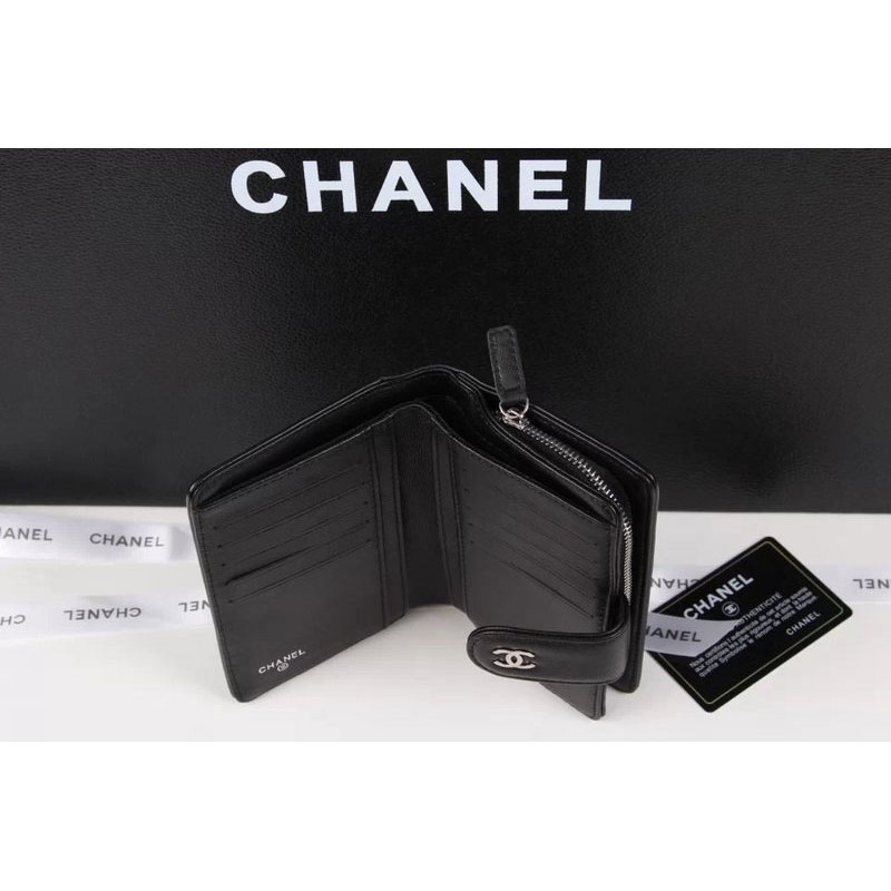 Chanel Camellias Bi-Fold Wallet Original Leather A50087 Black