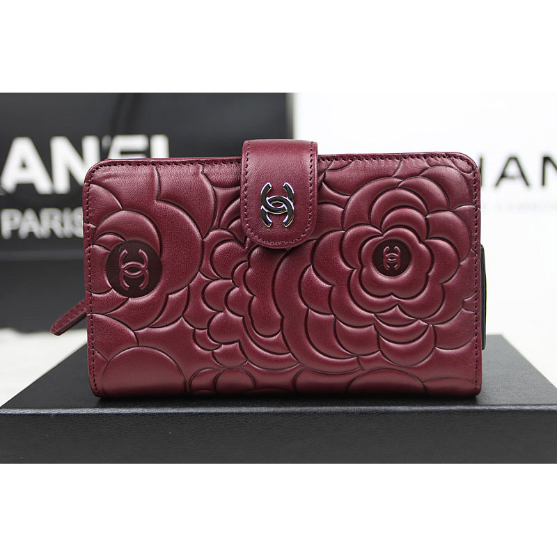 Chanel Camellias Bi-Fold Wallet Original Leather A50087 Claret