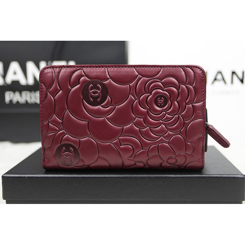 Chanel Camellias Bi-Fold Wallet Original Leather A50087 Claret