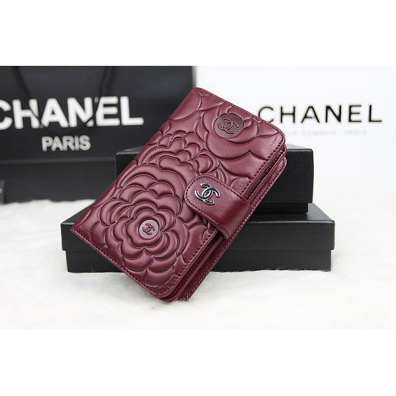 Chanel Camellias Bi-Fold Wallet Original Leather A50087 Claret