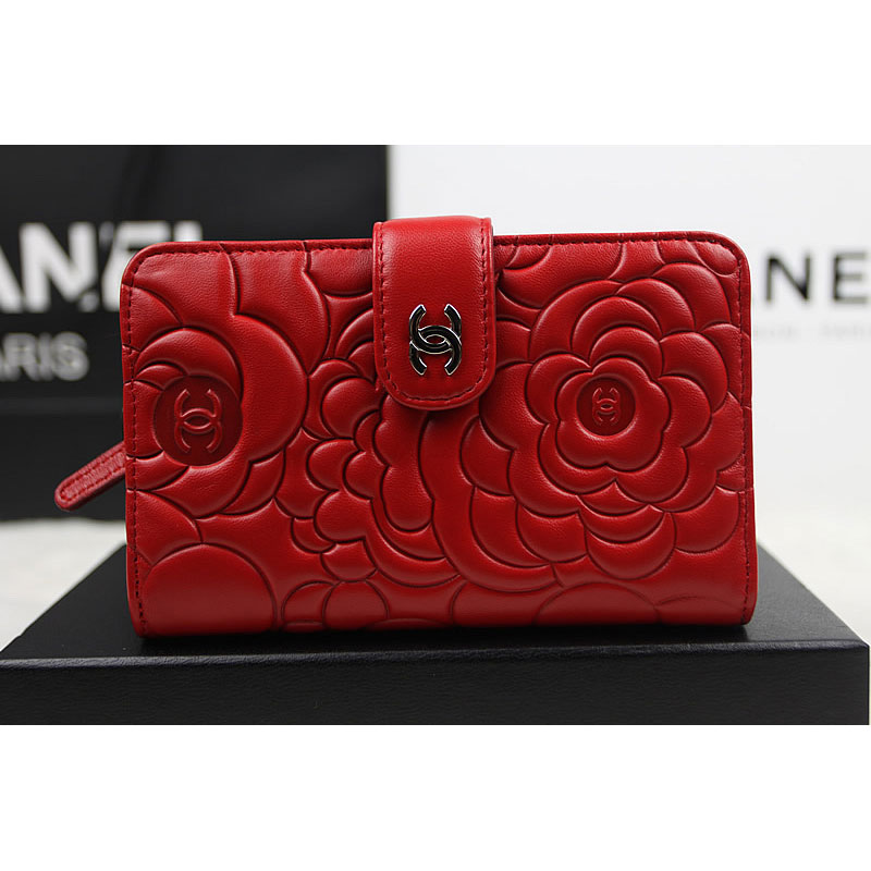 Chanel Camellias Bi-Fold Wallet Original Leather A50087 Red