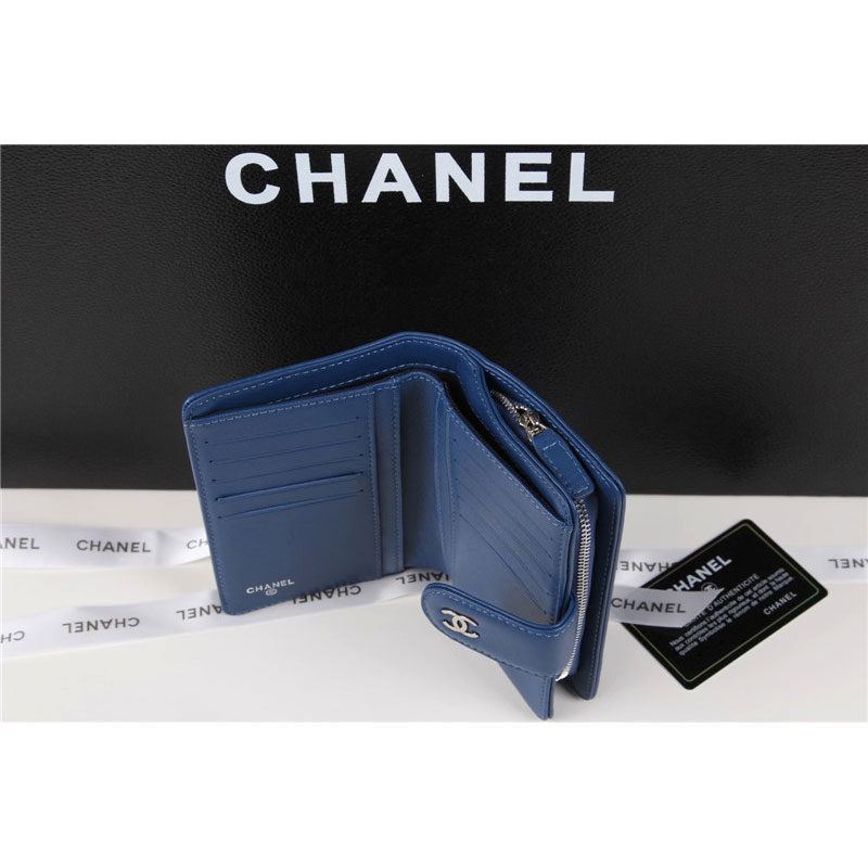 Chanel Camellias Bi-Fold Wallet Original Leather A50087 Royalblue