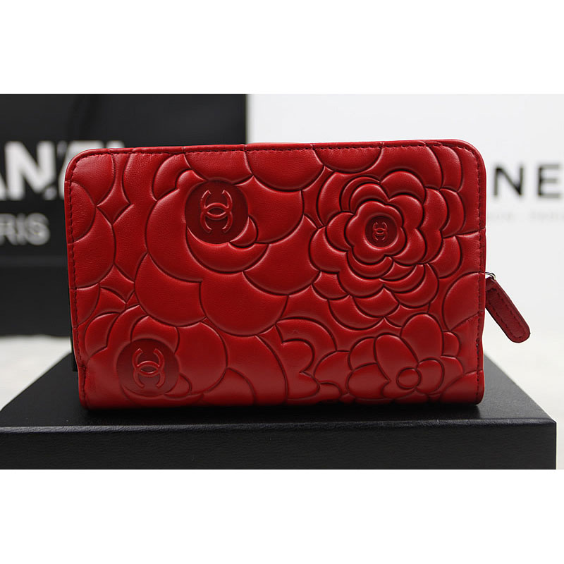 Chanel Camellias Bi-Fold Wallet Original Leather A50087 Red