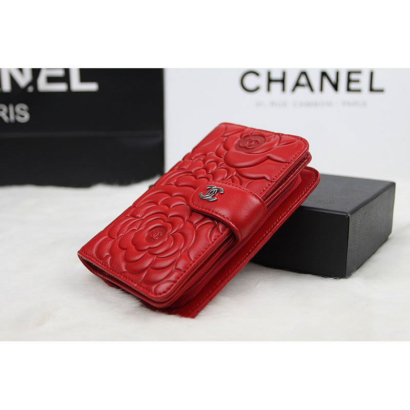 Chanel Camellias Bi-Fold Wallet Original Leather A50087 Red