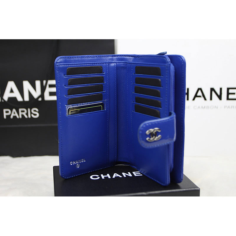 Chanel Camellias Bi-Fold Wallet Original patent Leather A50087 Blue