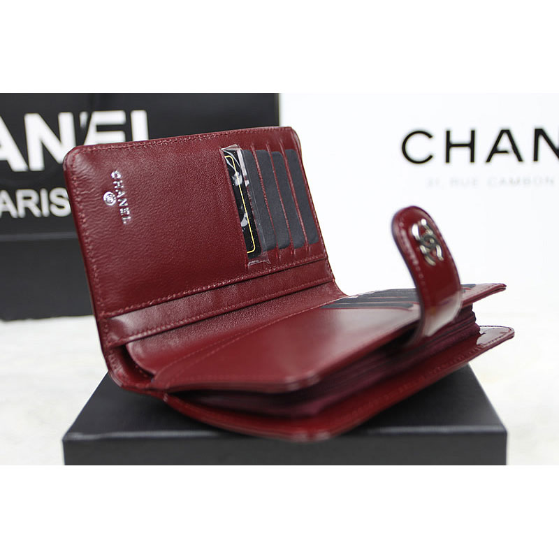 Chanel Camellias Bi-Fold Wallet Original patent Leather A50087 Claret