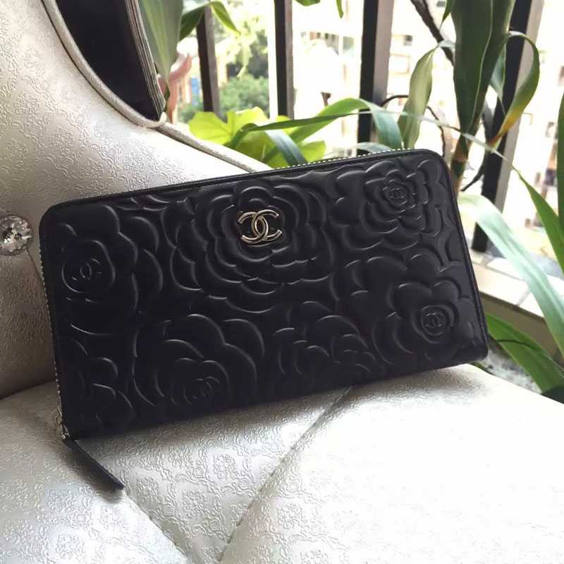 Chanel Camellias Zippy Wallet Original Leather A301703 black