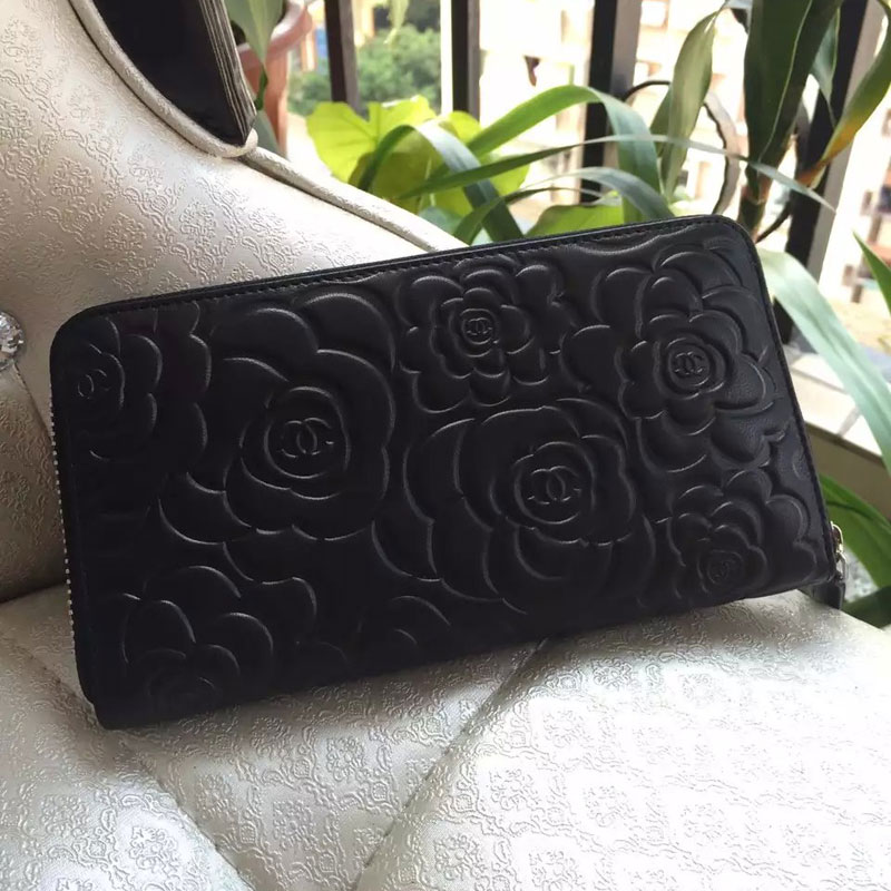 Chanel Camellias Zippy Wallet Original Leather A301703 black