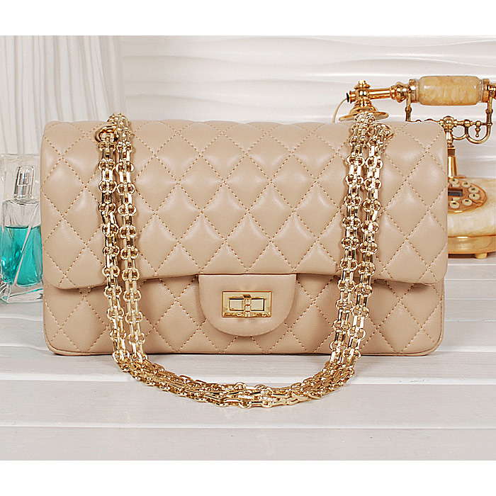 Chanel Classic 2.55 Series Bag Apricot Sheepskin Leather 1112 Gold